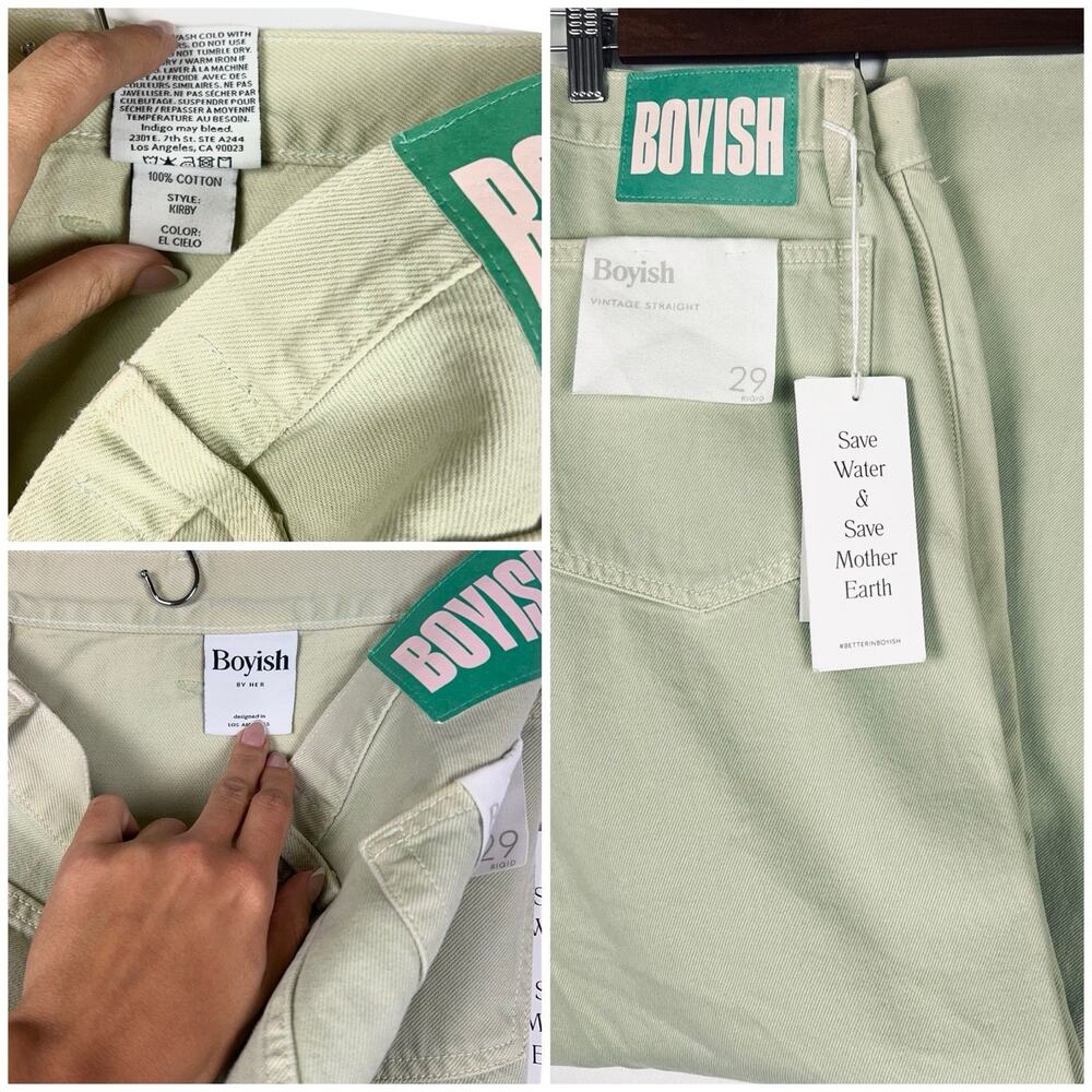 Boyish The Kirby High Rise Straight Jeans in El Cielo Green Crop Raw Hem 29 - Picture 6 of 12